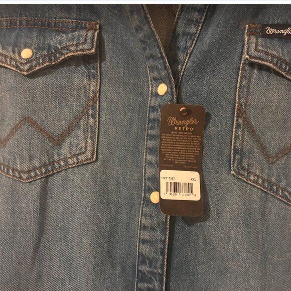 Wrangler Retro NWT Long Sleeve Denim Shirt Dress Midi Pearl Snap Western - Picture 2 of 5